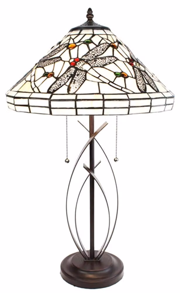 Clayre & Eef Lampada da tavolo Tiffany Ø 41x69 cm Beige Nero Vetro Libellula