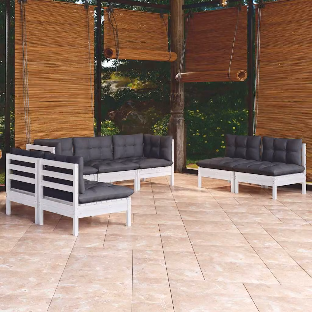 Set Salotto da Giardino Moderno vidaXL in Legno di Pino con Cuscini Imbottiti a Forma di L per Terrazza e Giardino