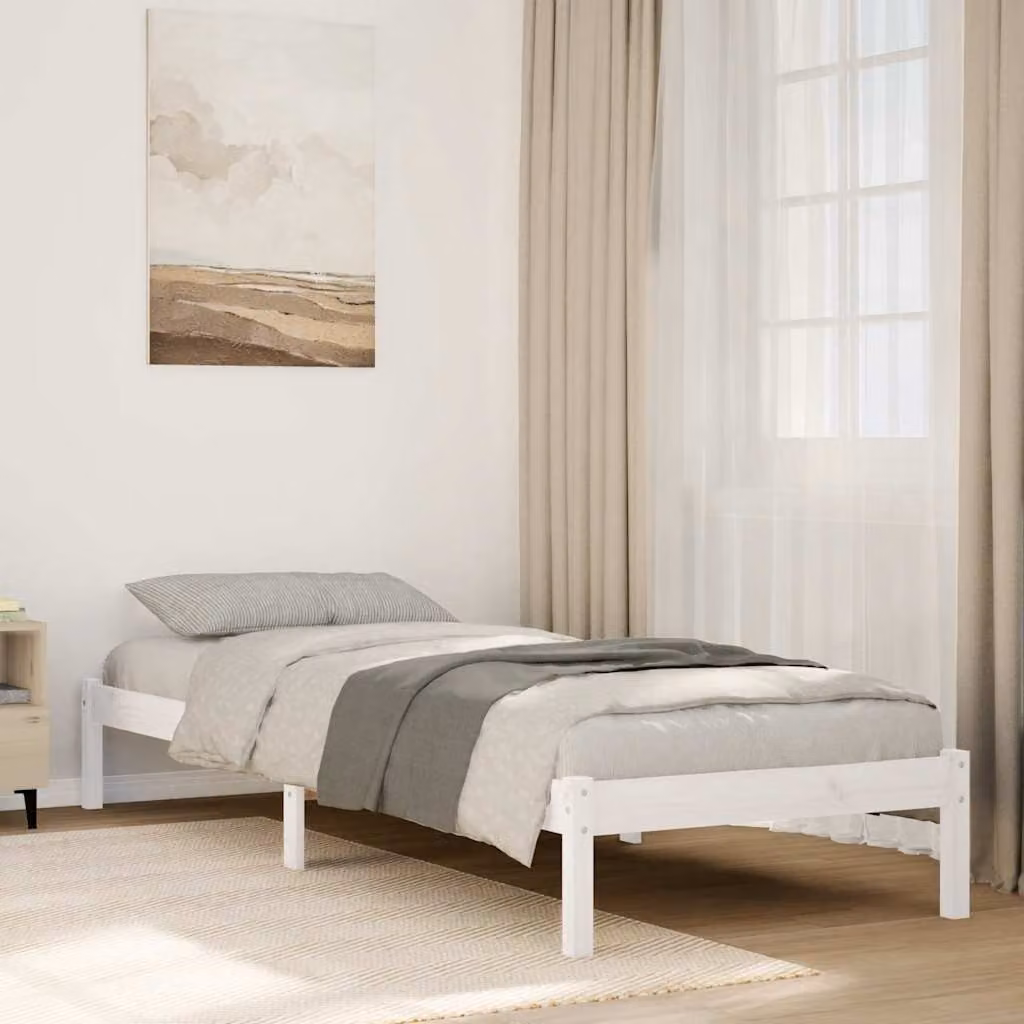 Letto extra lungo vidaXL in pino massiccio bianco con doghe fisse L: 220 cm, P: 80 cm