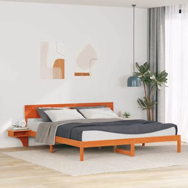 Struttura del letto-Giroletto Marrone cerato 200 x 200 cm Pino massello 768049