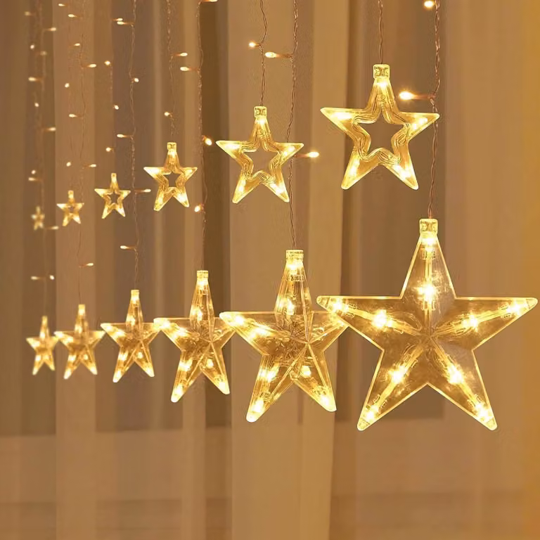 Luci natalizie a LED a forma di stella, catene luminose per finestre, ideali per Natale
