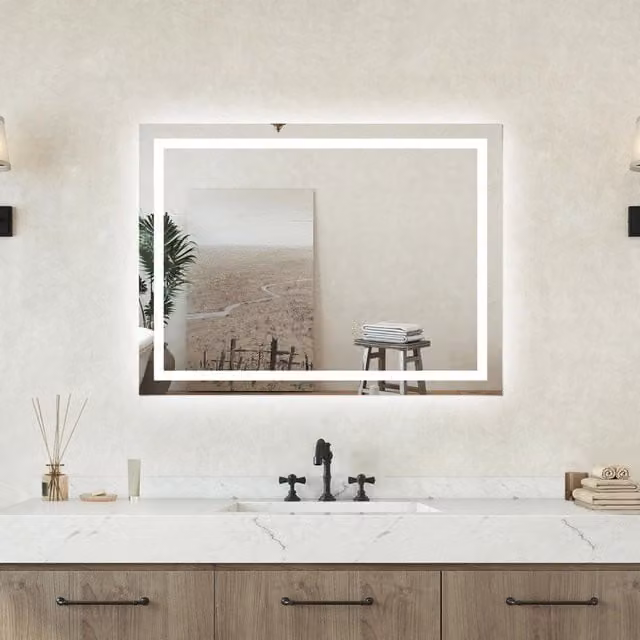 Specchio da bagno rettangolare Aica Italy bianco con retroilluminazione LED e funzione antiappannamento, L: 80 cm, H: 60 cm