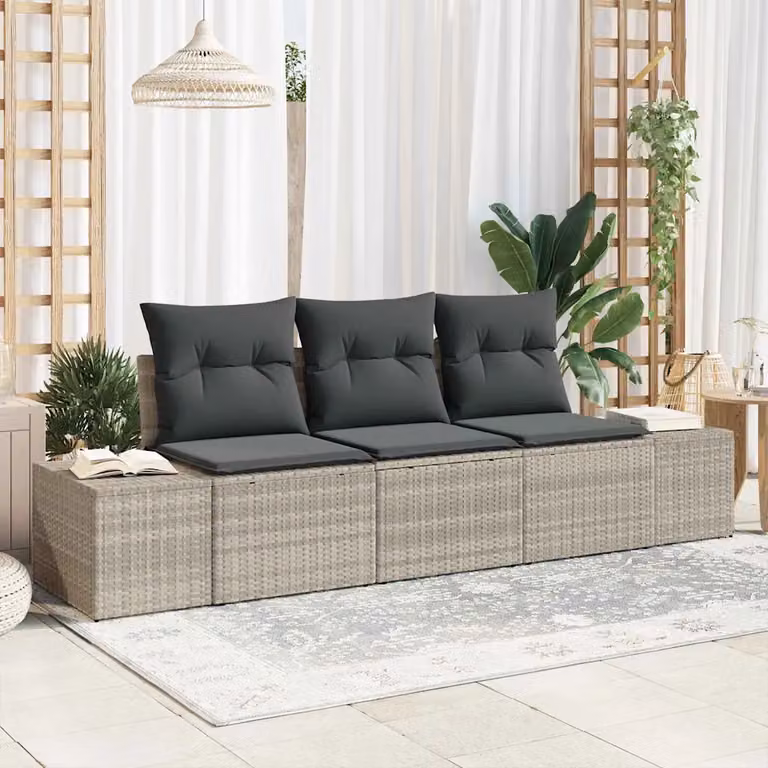 Set di divani da esterno vidaXL in rattan grigio con cuscini e pouf coordinato