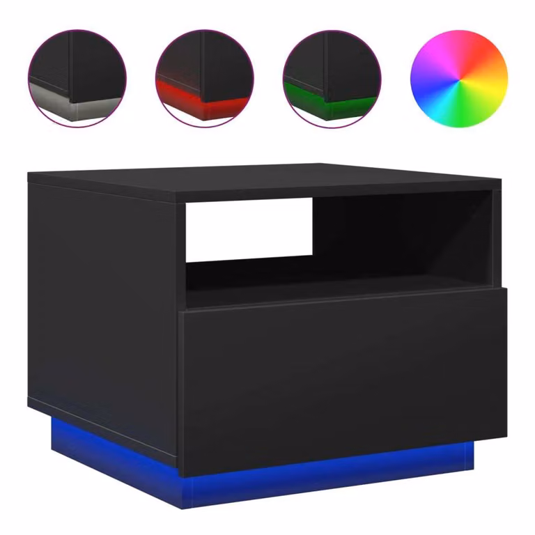 Tavolino da Soggiorno con Luci LED Nero 50x49x40 cm