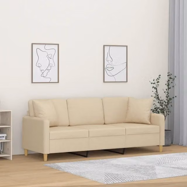 Divano a 3 posti moderno vidaXL in tessuto beige con cuscini e struttura in metallo L: 198 cm, P: 80 cm, H: 77 cm