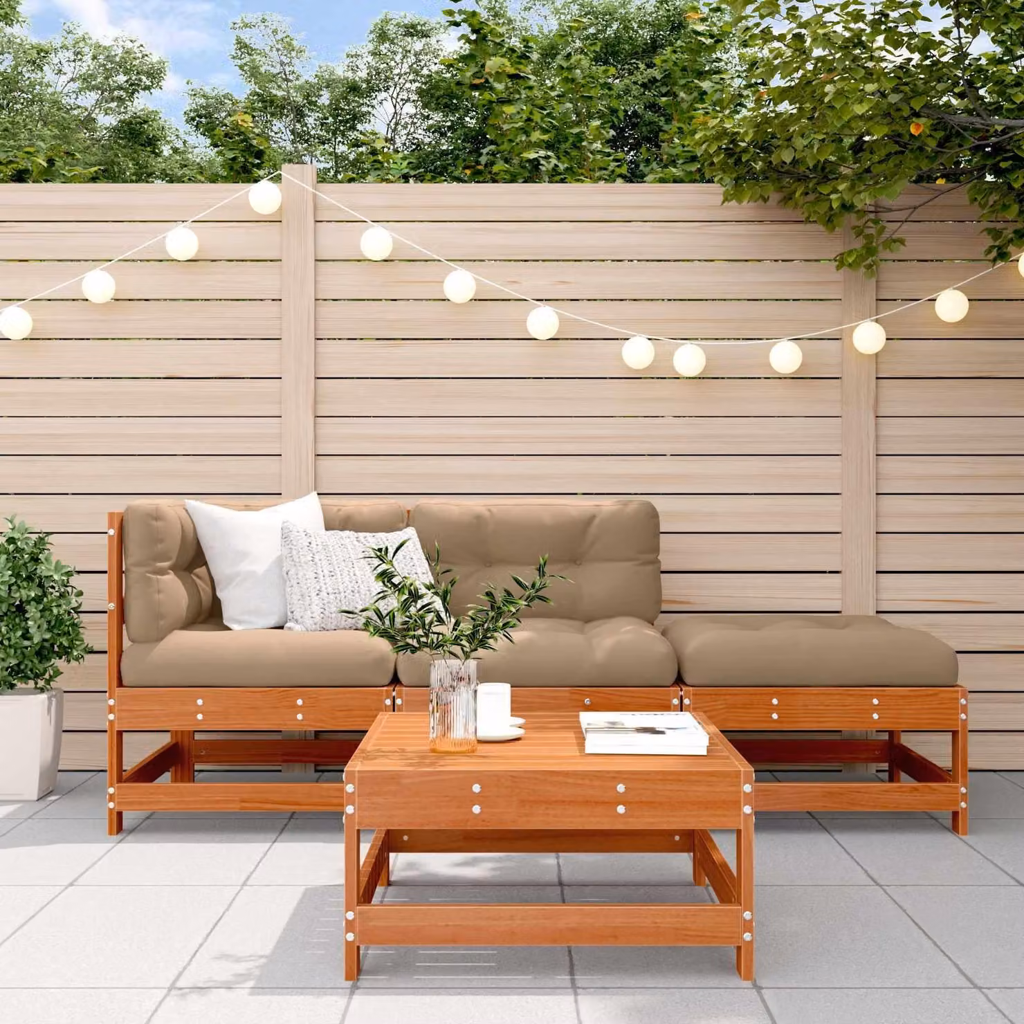 Maison Exclusive - Set da lounge per giardino, 4 pezzi, color marrone cera, legno di pino massello