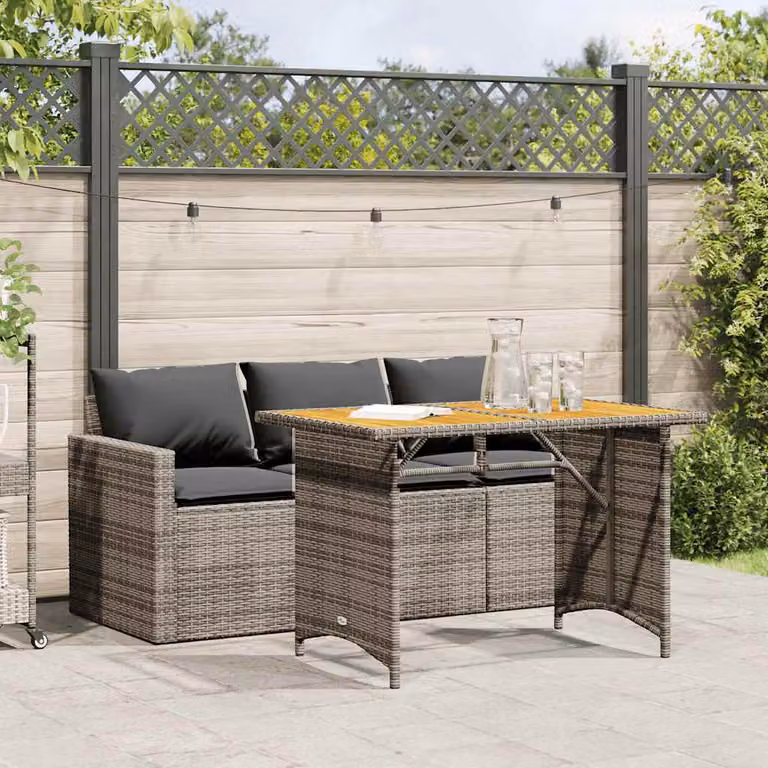 Set da Pranzo da Giardino vidaXL in Polyrattan e Legno di Acacia Grigio con 2 Sedute