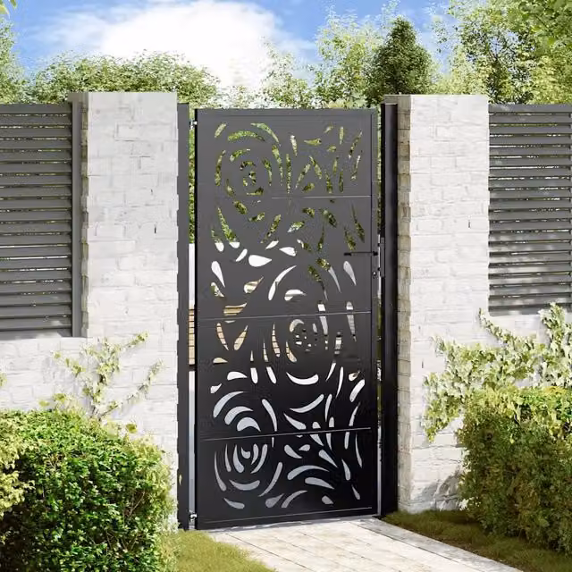 Cancello da giardino nero 100x175 cm con design a fiamma 4100992