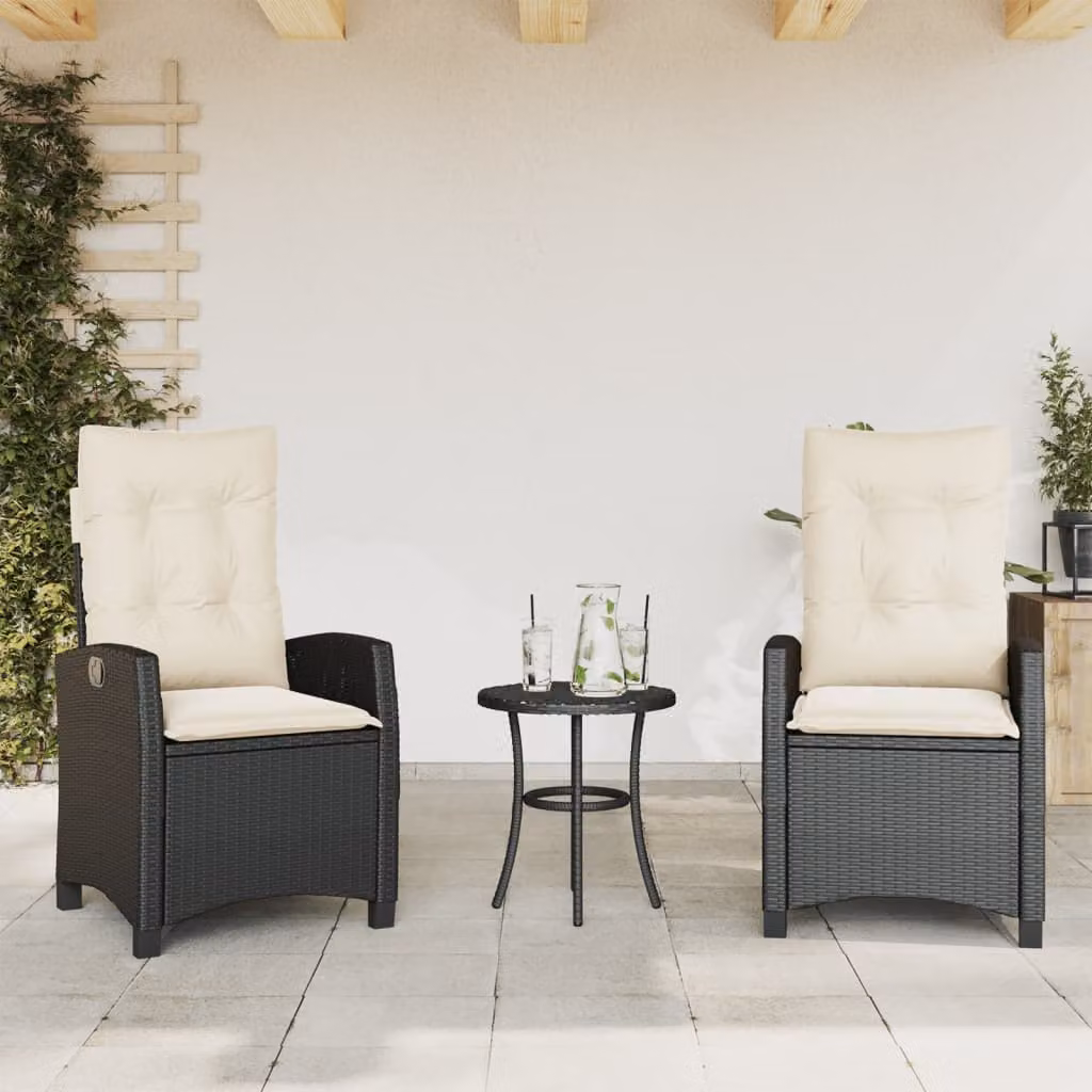 Set di 2 sedie reclinabili da giardino vidaXL in polyrattan nero con cuscini e braccioli