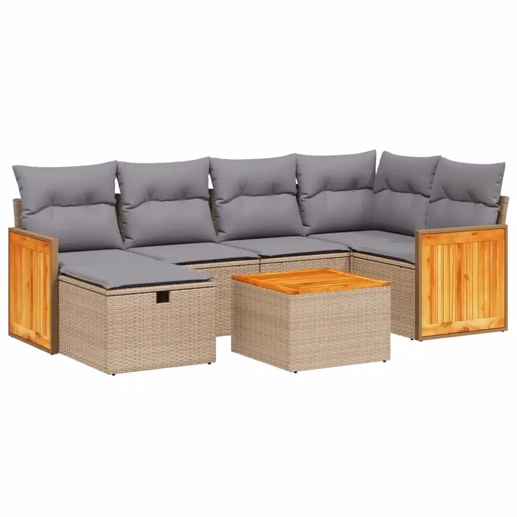 vidaXL Set Divano da Giardino a L 7 pz con Cuscini Beige e Grigio in Polyrattan e Acciaio – 2
