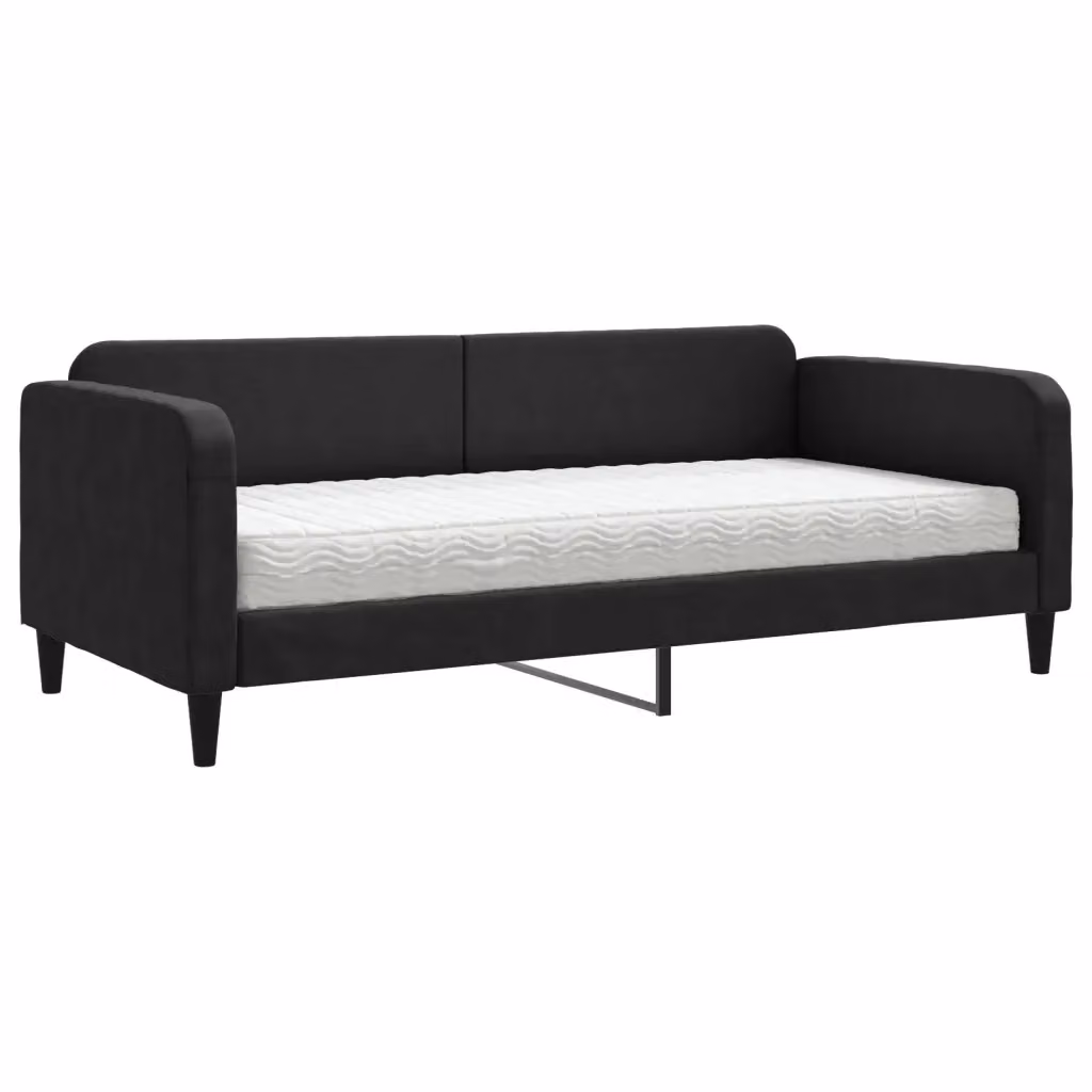 Divano Letto vidaXL Moderno in Tessuto Nero con Materasso in Schiuma L/P/H: 223 x 90 x 75 cm – 2