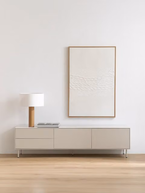 Mobile TV Qbic Kenay Home color tartaruga, marrone e beige, stile minimalista in legno e metallo, L: 182,5 cm, P: 48 cm