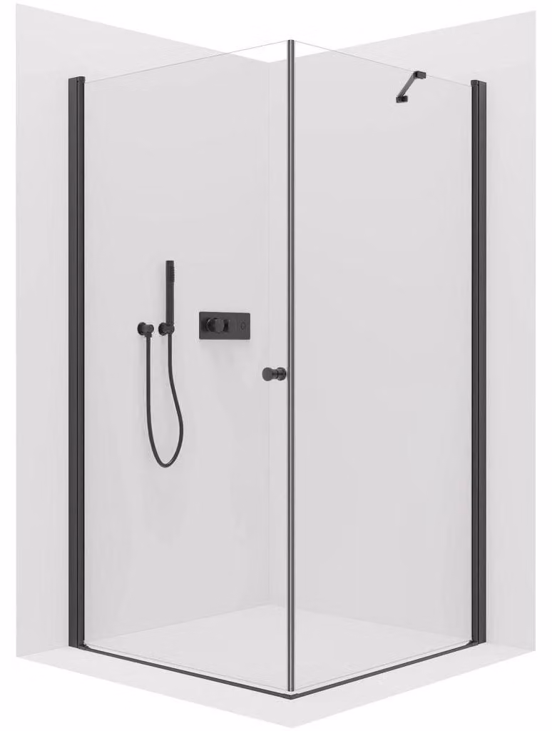 CERANO - Box doccia Antelo L/P - 6 mm - nero opaco, vetro trasparente - 110x80x190 cm - girevole