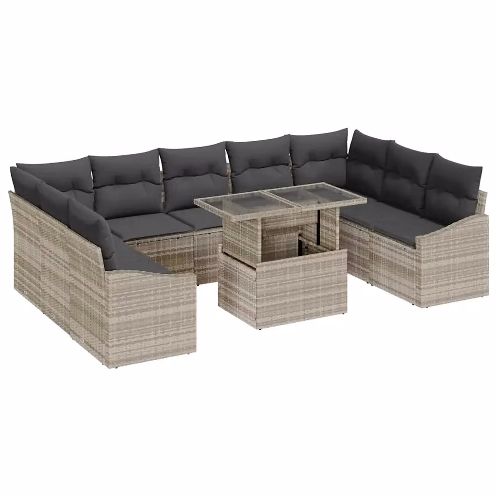 Set Divano da Giardino vidaXL a forma a U composto da 10 pezzi con tavolino, colore grigio, struttura in metallo e cuscini rimovibili – 2