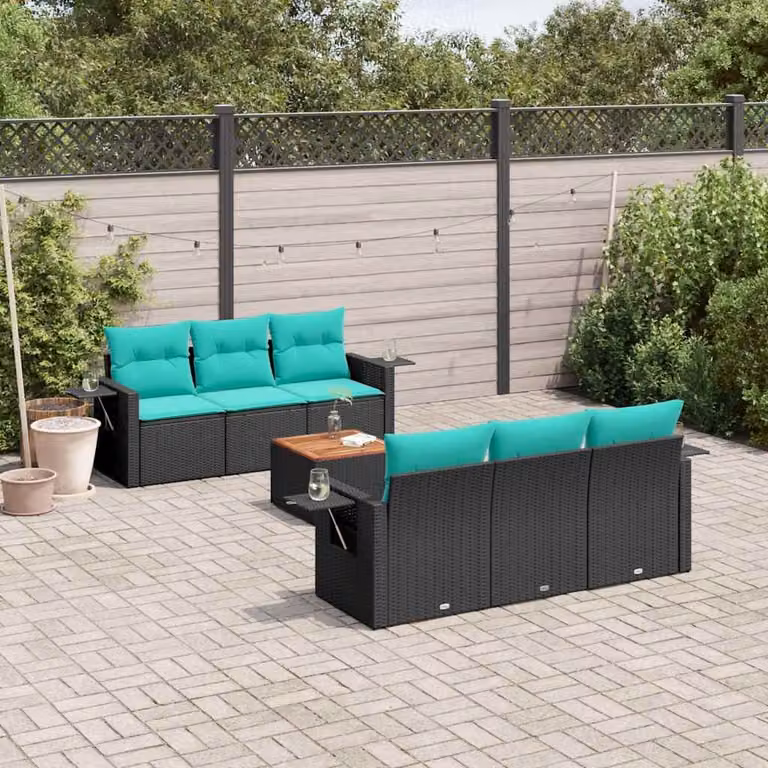 Set da giardino vidaXL in polyrattan nero composto da 7 pezzi con cuscini inclusi