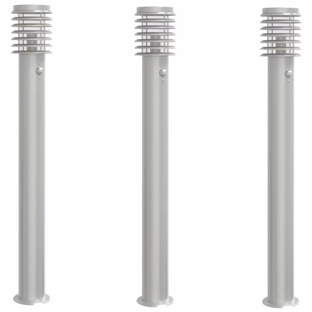 Set di 3 Lampade da Terra per Esterni vidaXL con Sensore di Movimento in Acciaio Inox e Plastica, Colore Argento, Altezza: 110 cm – 2