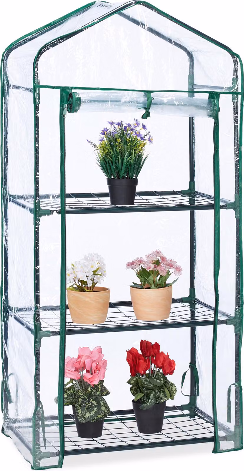 Serra da balcone Relaxdays, 3 ripiani, scaffale per la coltivazione, A x L x P: 128 x 60 x 40 cm, serra in PVC, verde trasparente