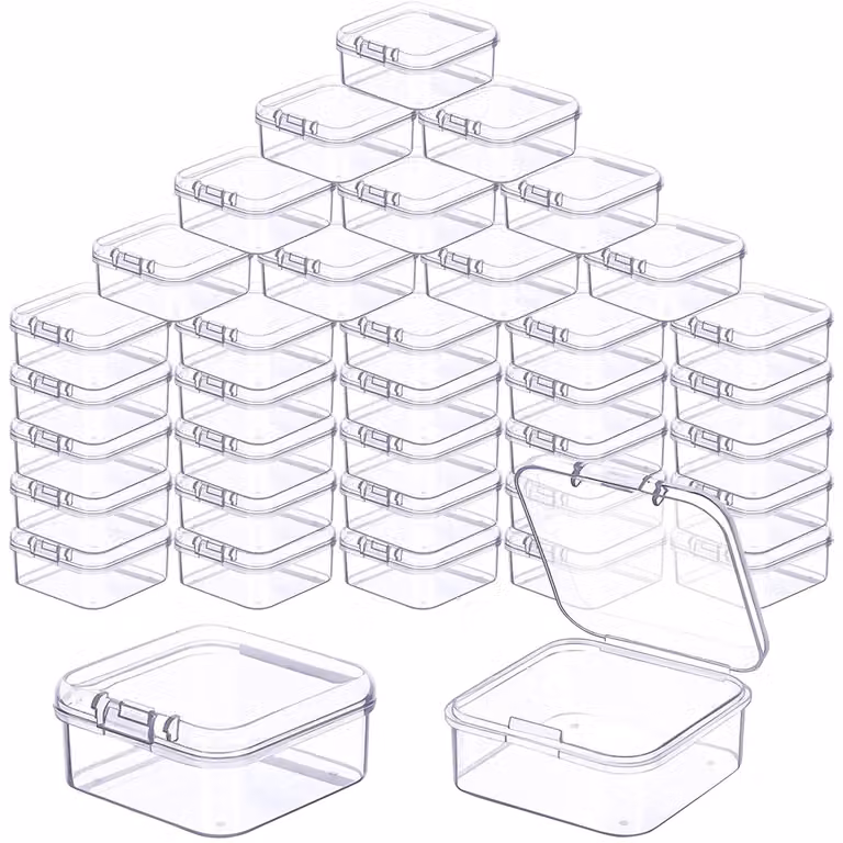 Contenitori di stoccaggio, confezione da 48 pezzi - Piccoli, 4,5 x 4,5 x 2 cm - Rettangolari - In plastica - Trasparenti - Resistenti e impermeabili - Contenitori per riporre oggetti