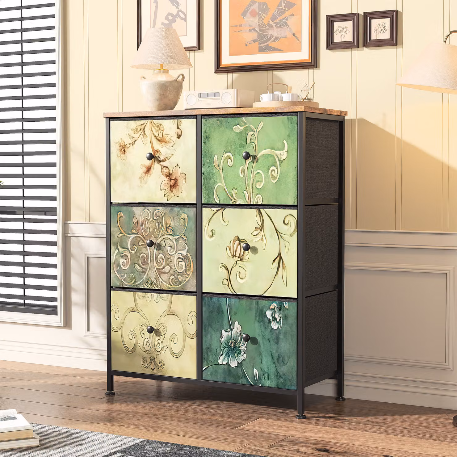 CDGlobal cassettiera, 6 cassetti in tessuto con maniglie, mobile contenitore, cassettiera, armadio, struttura in metallo, cassettiera in tessuto per camera da letto, per soggiorno, corridoio, ufficio
