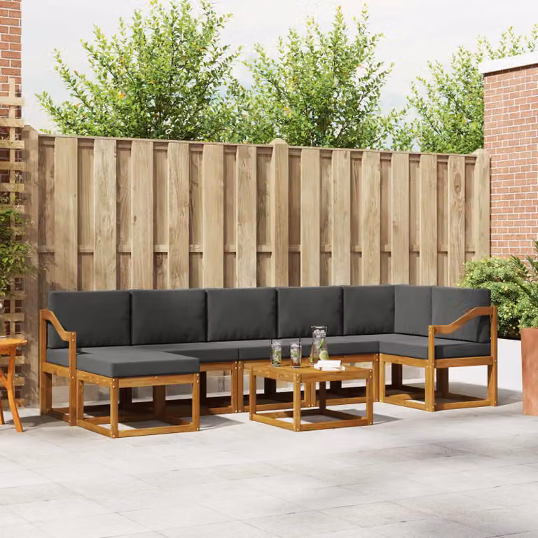 Set di divani da esterno vidaXL 8 pz in legno di acacia con cuscini, colore beige e antracite
