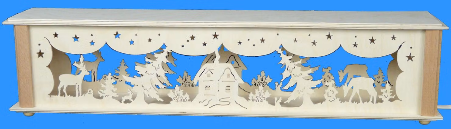 Alzata decorativa con motivo di animali della foresta e illuminazione. Dimensioni: 52x10x10 cm. Nuova
