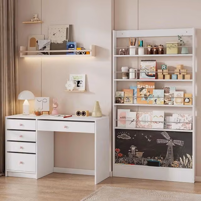Set scrivania + libreria - Xylo - 2 pezzi per bambini, bianco