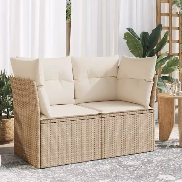 Divano da giardino a L con cuscini beige vidaXL in polyrattan e struttura in metallo