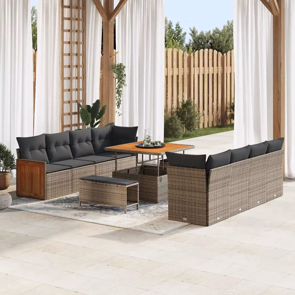 Set Divano da Giardino a L vidaXL Grigio con Cuscini e Tavolino, L/P/H: 231 x 224 x 85 cm – 1