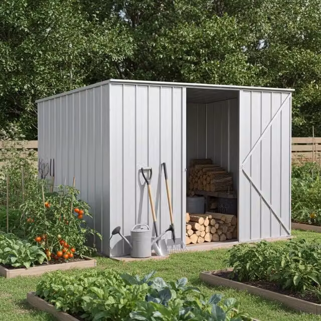 Box in Acciaio Zincato casetta attrezzi da giardino 260x185cm x h1.92 m - 85kg - 4,81mq - BIANCO