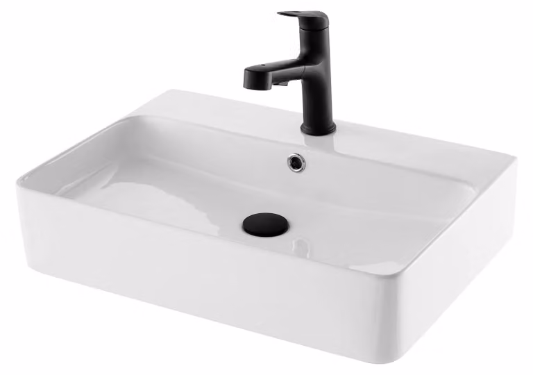 Lavabo quadrato da 60 cm, bianco, per montaggio a parete o da appoggio