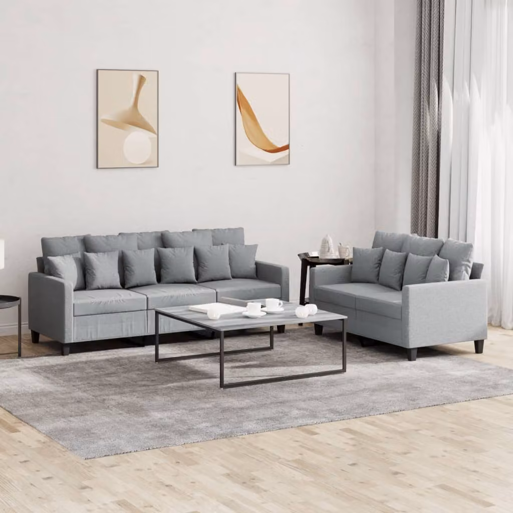 Maison Exclusive - Set divano a 2 posti con cuscini in tessuto grigio chiaro