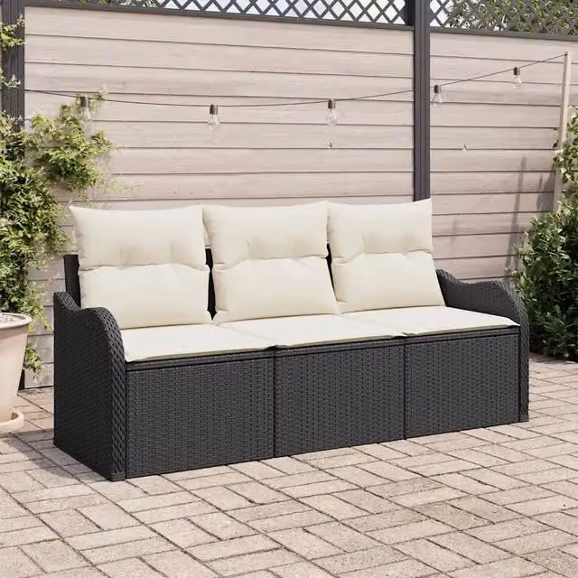 Set Divano da Giardino 3 pz Nero Poly Rattan 3354226