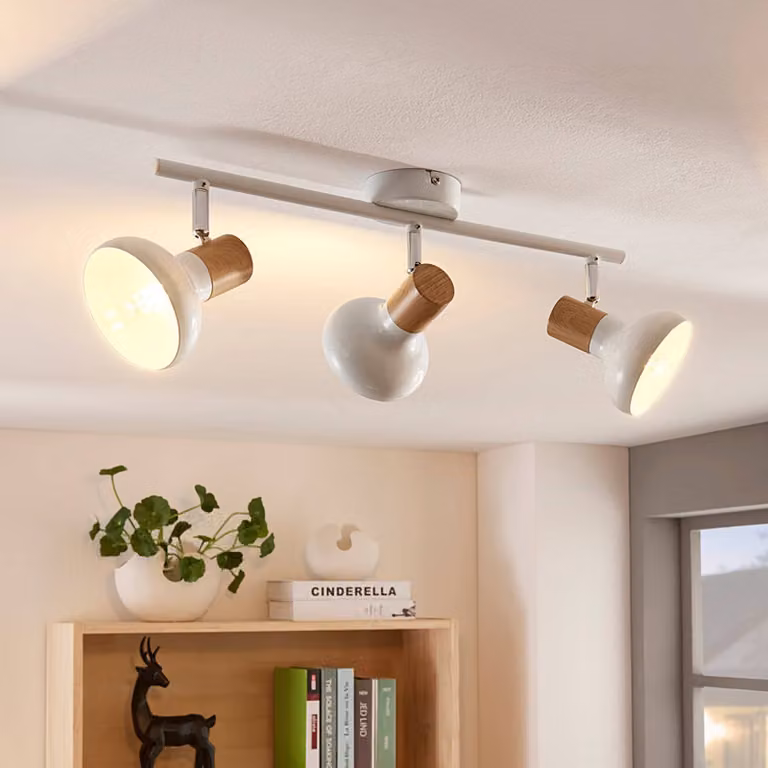 Lindby fatto da soffitto Fridolin, 50 cm, a 3 luci, bianco, metallo Fridolin Lindby, dimmerabile, Bianco / Opale, Cucina, Metallo, Moderno, Faretto