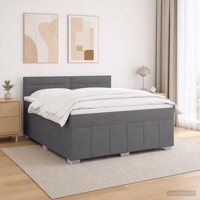 Letto Box Spring vidaXL con Materasso a Molle Insacchettate, Illuminazione LED Sotto il Letto e Porta USB, Grigio e Bianco, L/P: 180 x 200 cm