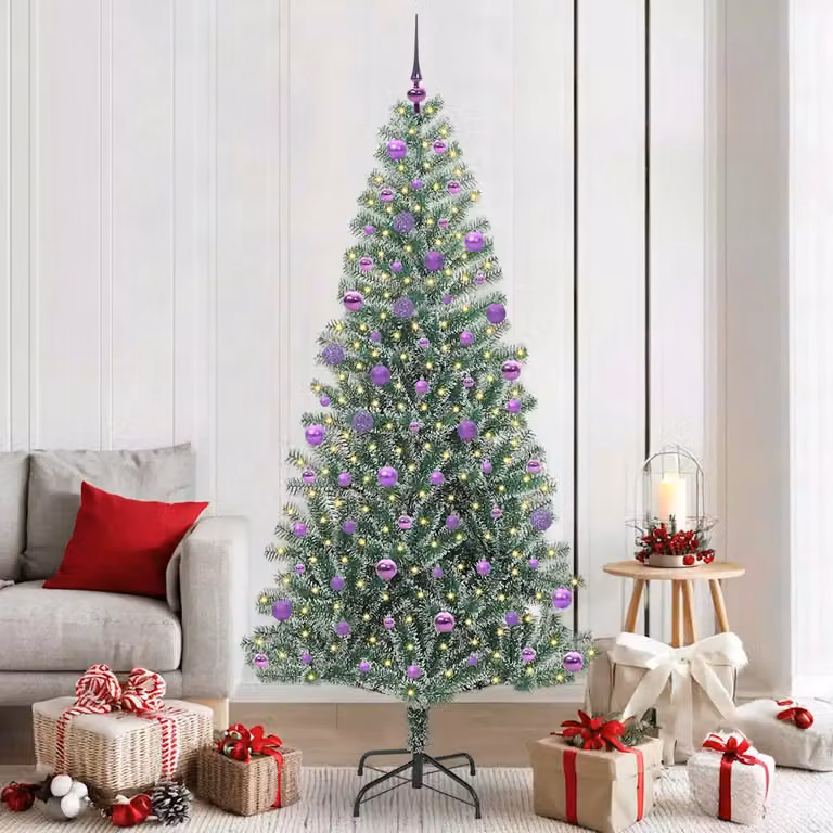 Albero di Natale Artificiale Imbiancato vidaXL con Luci LED Bianco e Verde, Altezza: 210 cm