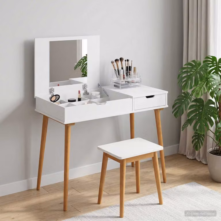 vidaXL Tavolo da Trucco FAUSKE Bianco L: 100 cm, P: 50 cm, H: 78 cm