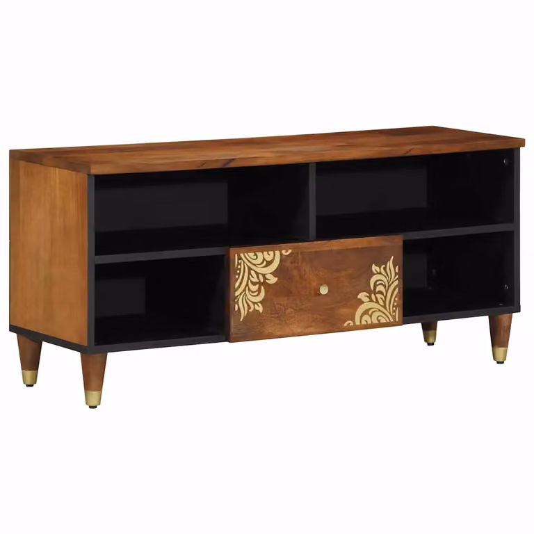Mobile TV vidaXL con cassetto in legno e metallo, Marrone, L: 100 cm, P: 33 cm, H: 46 cm