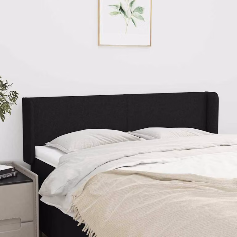 Testiera ad orecchio vidaXL in tessuto nero con struttura in legno L: 147 cm, P: 16 cm, H: 78/88 cm