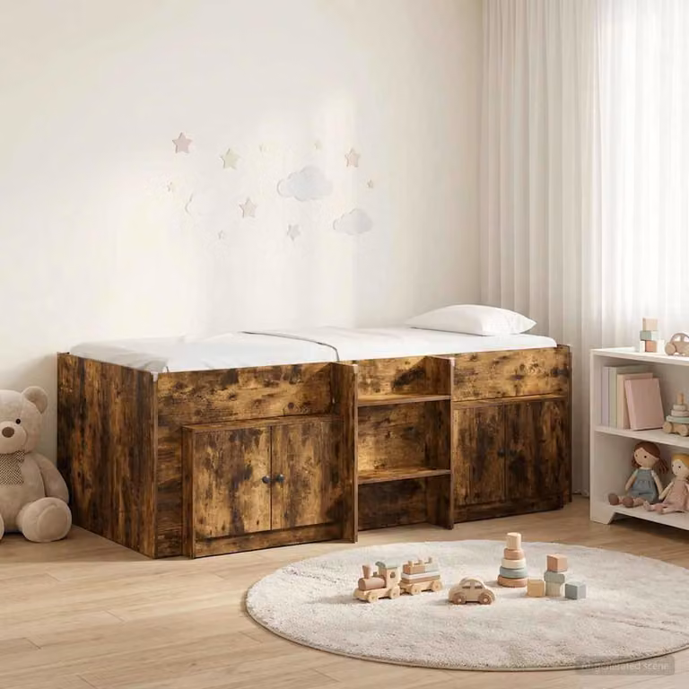 vidaXL Struttura Letto Loft con Mobile e Compartimenti Laterali in Legno MDF, Colore Marrone, L/P/H: 200 x 100 x 203 cm