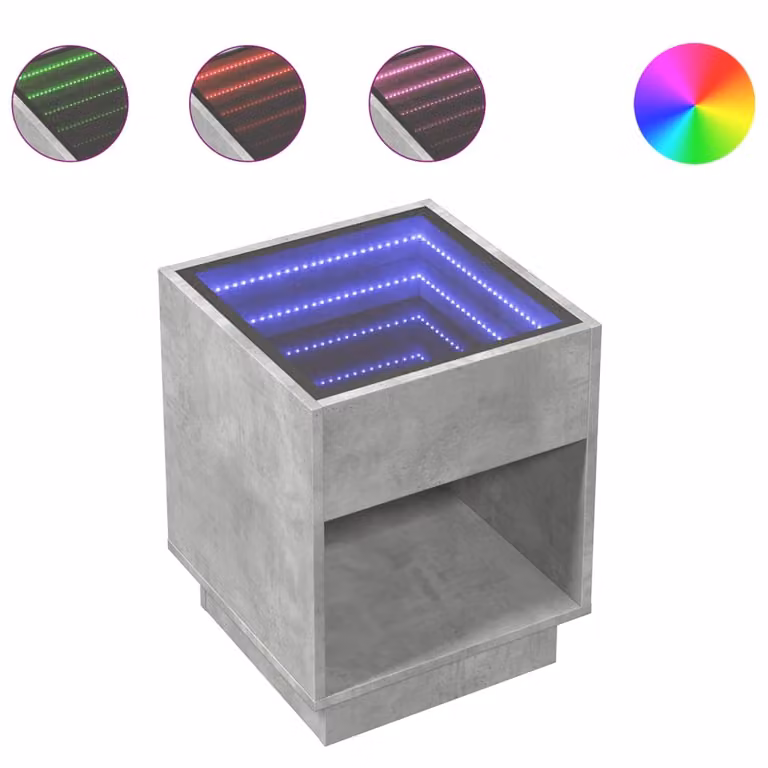 Tavolino da Salotto con LED Infinity Grigio Cemento 40x40x50 cm
