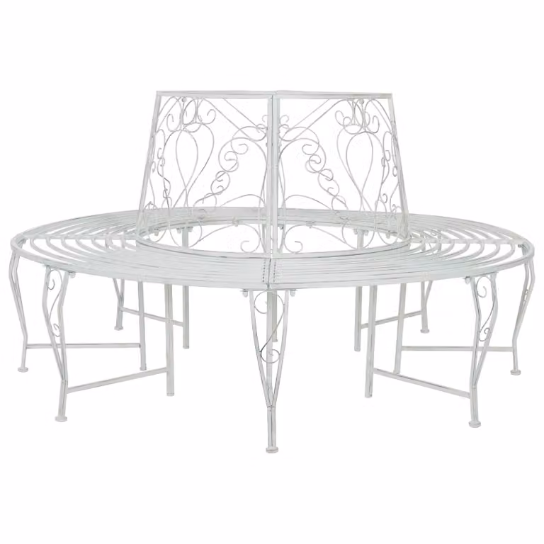 Panchina per alberi da 8 posti vidaXL in acciaio Bianco Antico Ø 160 x 89 cm
