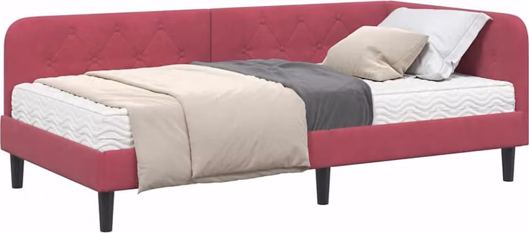 Cornice del letto ad angolo Rosso Vino 90 x 200 cm Velluto