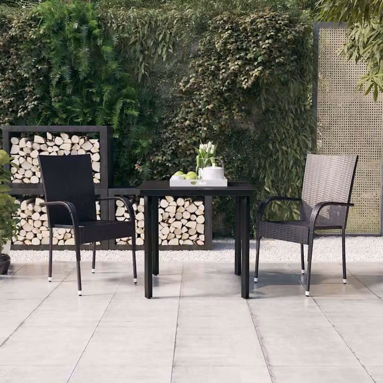 Set Mobili da Giardino 3 Pezzi vidaXL in Polyrattan e Vetro Nero Moderno