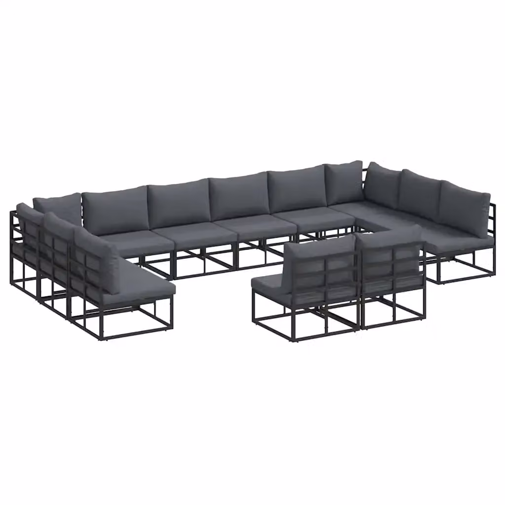 vidaXL Set Divano da Giardino a L con Tavolino in Alluminio Antracite e Cuscini Neri, 12 Pezzi – 2