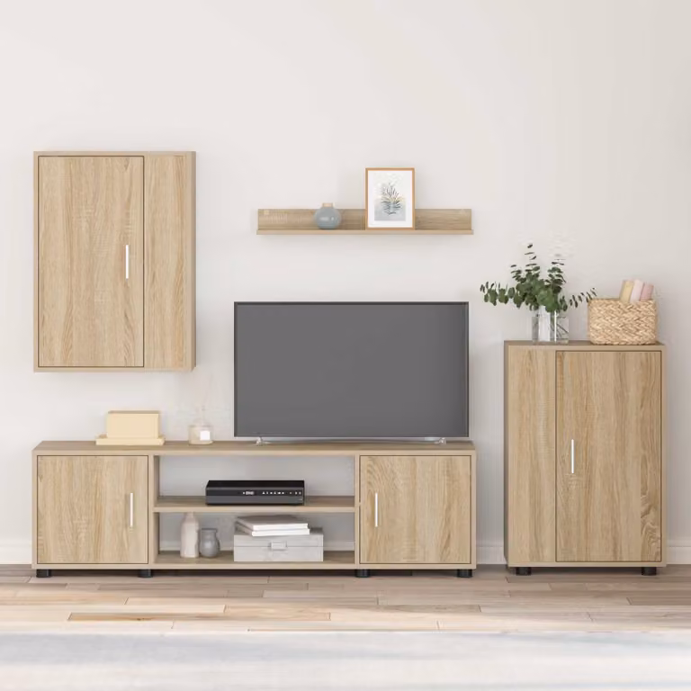 Set mobile TV moderno vidaXL in legno ingegnerizzato Rovere Sonoma, colore marrone e beige, L: 140 cm, H: 80 cm, P: 40 cm