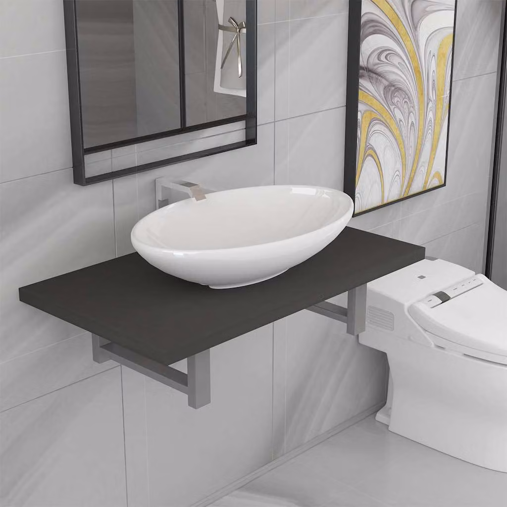 Set di mobili da bagno vidaXL in 2 pezzi con mobile lavabo e pensile in ceramica grigia e bianca, design moderno a parete
