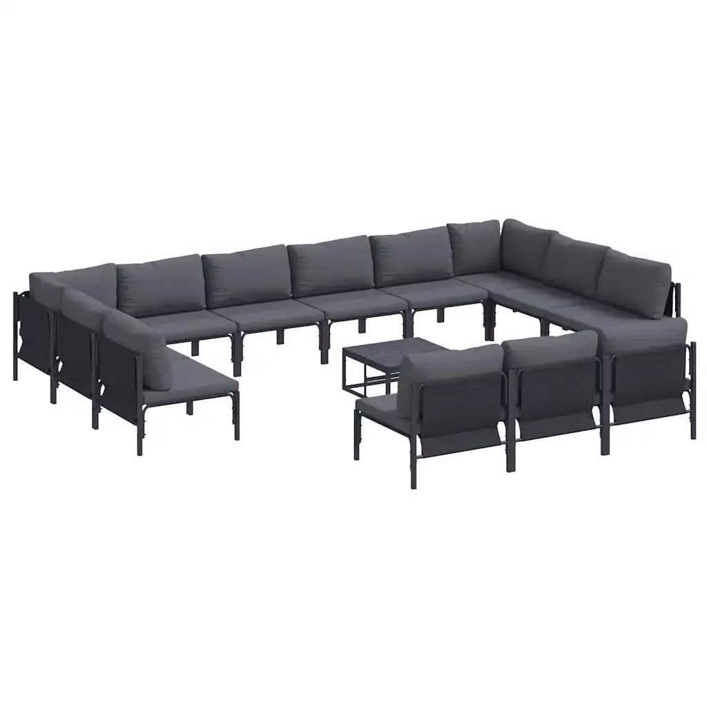 Set Divano da Giardino Moderno vidaXL a Forma a L con Tavolino e Cuscini, Colore Antracite e Nero, Struttura in Acciaio Verniciato a Polvere – 2