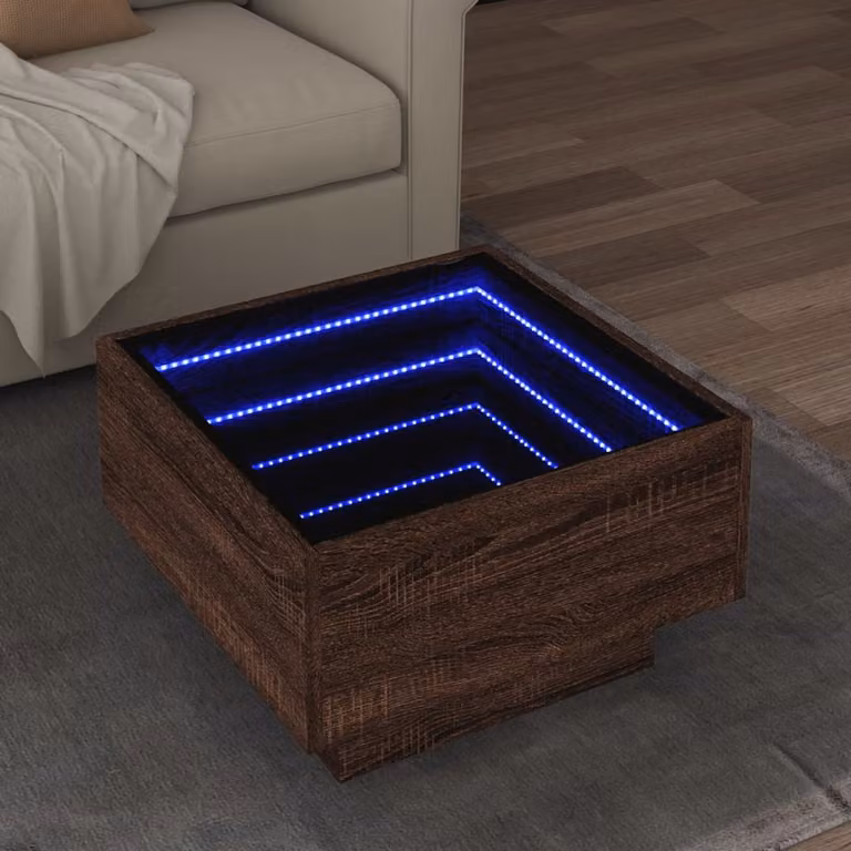 vidaXL Tavolino da salotto moderno in legno color rovere marrone con illuminazione LED L/P/H: 50 x 50 x 30 cm