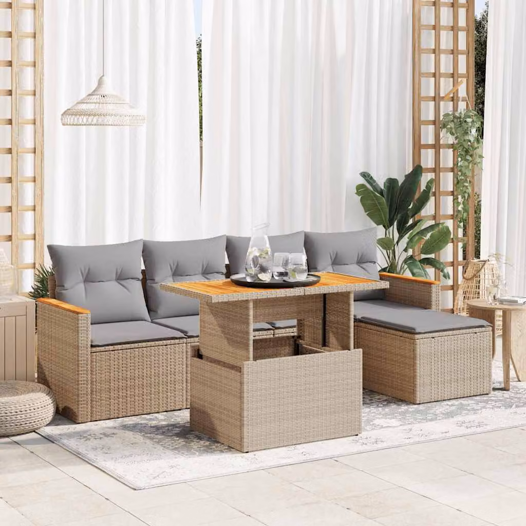 Maison Exclusive - Set Divano da Giardino 6 pz con Cuscini Beige Polyrattan Acacia