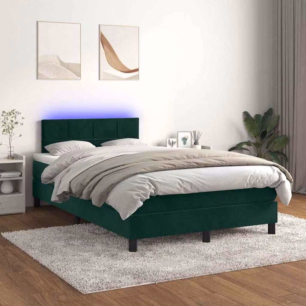 Letto Ibrido con Materasso e Illuminazione LED vidaXL in Velluto Verde Scuro L: 120 cm, P: 200 cm – 1